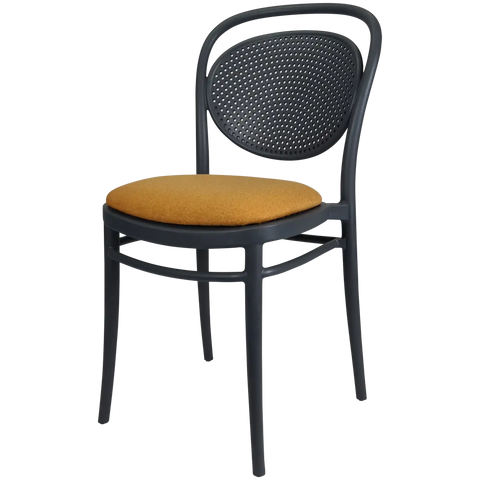 Marcel Chair In Anthracite With Orange Seat Pad, Viewed From Angle