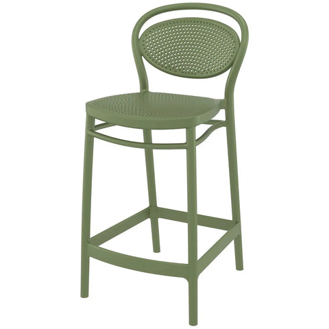 Marcel Counter Stool By Siesta In Olive Green, Viewed From Angle In Front