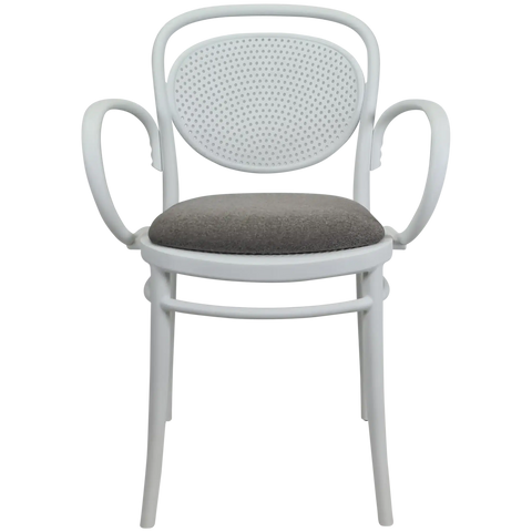 Marcel XL Armchair By Siesta In White With Taupe Seat Pad, Viewed From Front