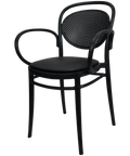 Marcel XL Armchair In Black With Black Vinyl Seat Pad, Viewed From Angle In Front