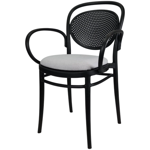 Marcel XL Armchair In Black With Light Grey Seat Pad View From Front Angle