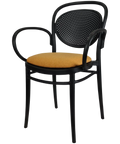 Marcel XL Armchair In Black With Orange Seat Pad, Viewed From Front Angle