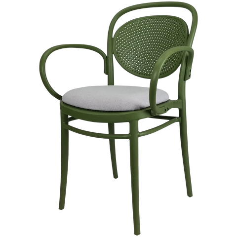 Marcel XL Armchair In Olive Green With Light Grey Seat Pad View From Front Angle