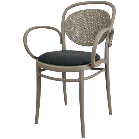 Marcel XL Armchair In Taupe With Anthracite Seat Pad, Viewed From Front Angle