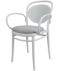 Marcel XL Armchair In White With Light Grey Seat Pad, Viewed From Agle In Front