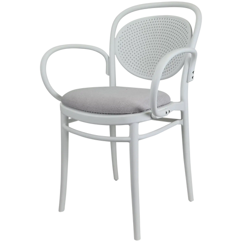 Marcel XL Armchair In White With Light Grey Seat Pad, Viewed From Agle In Front