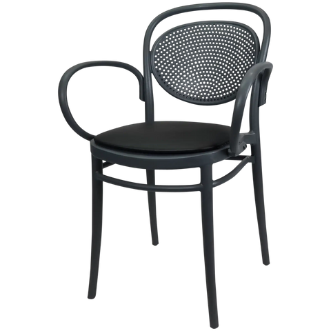 Marcel XL Armchair In Anthracite With Black Vinyl Seat Pad, Viewed From Front Angle