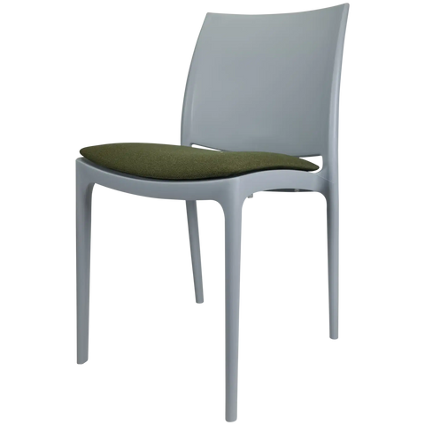 Maya Chair By Siesta In Grey With Olive Green Seat Pad, Viewed From Angle
