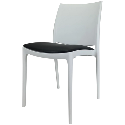 Maya Chair By Siesta In White With Black Vinyl Seat Pad, Viewed From Angle