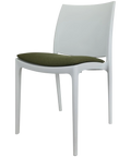Maya Chair By Siesta In White With Olive Green Seat Pad, Viewed From Angle