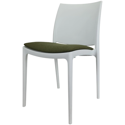 Maya Chair By Siesta In White With Olive Green Seat Pad, Viewed From Angle
