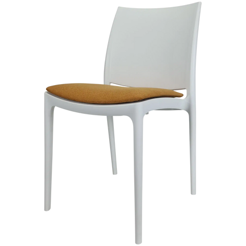 Maya Chair By Siesta In White With Orange Seat Pad, Viewed From Angle