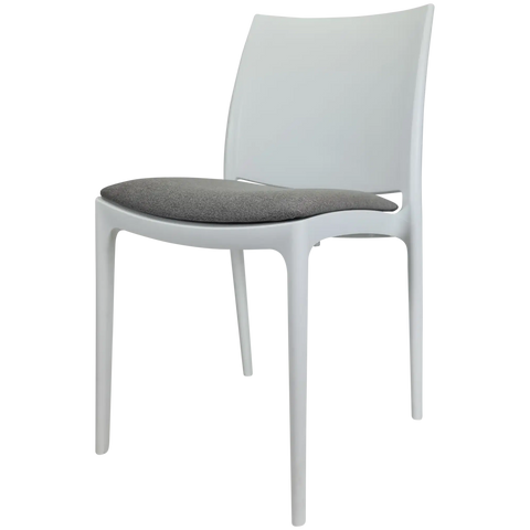 Maya Chair By Siesta In White With Taupe Seat Pad, Viewed From Angle