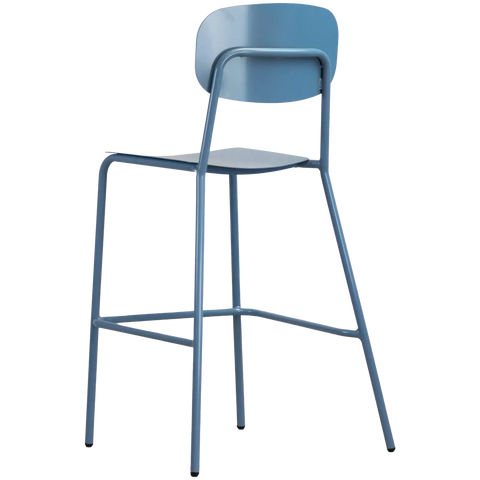 Miami Outdoor Bar Stool In Custom Powder Coat Wedgewood, Viewed From Angle Behind