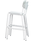Miami Outdoor Bar Stool In White Shown Stacked, Viewed From Side
