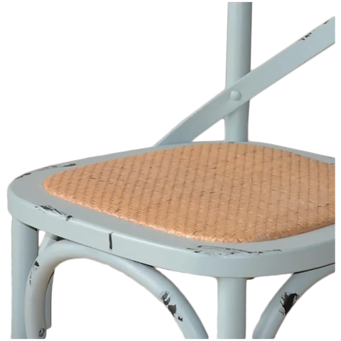 Monique X Back Chair With Blue Wash Timber Frame Close, View Of Seat