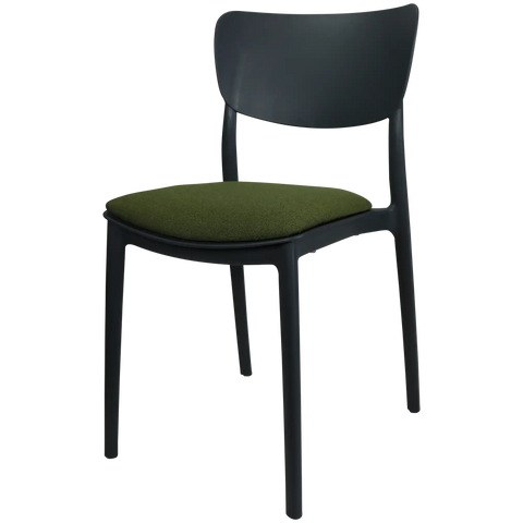 Monna Chair By Siesta In Anthracite With Olive Green Seat Pad, Viewed From Angle