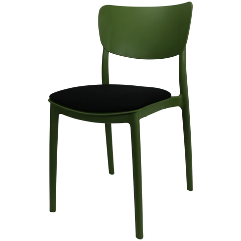 Monna Chair By Siesta In Olive Green With Black Seat Pad, Viewed From Angle