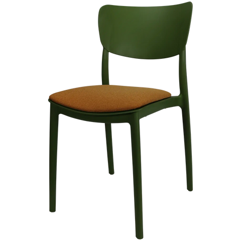 Monna Chair By Siesta In Olive Green With Orange Seat Pad, Viewed From Angle