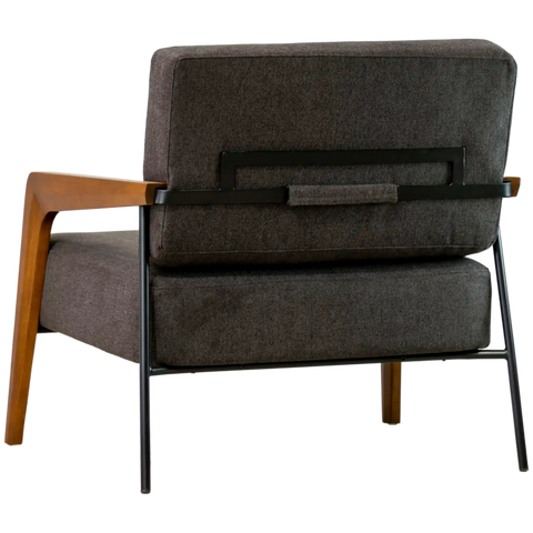Montecristo Lounge Chair Walnut Arms With Black Legs And Charcoal Fabric, Viewed From Angle Behind