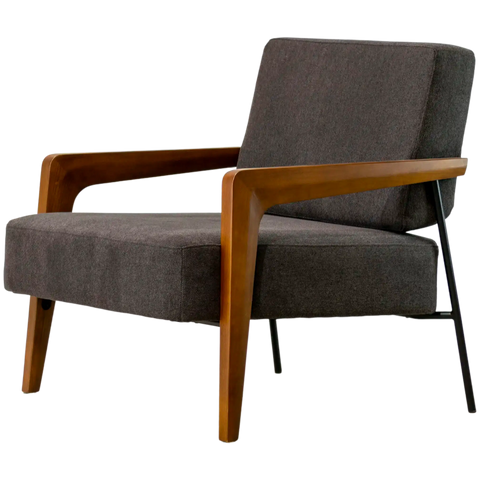 Montecristo Lounge Chair Walnut Arms With Black Legs And Charcoal Fabric, Viewed From Side