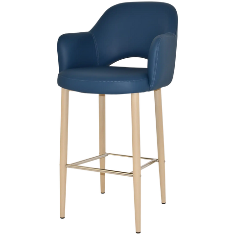 Mulberry Arm Bar Stool Birch Metal 4 Leg With Black Vinyl Shell, Viewed From Angle In Front