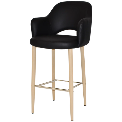 Mulberry Arm Bar Stool Birch Metal 4 Leg With Black Vinyl Shell, View From Angle In Front