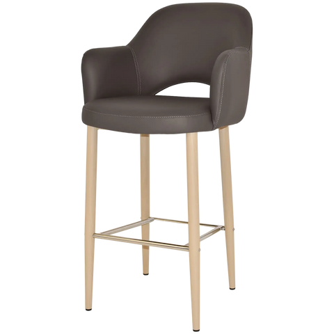 Mulberry Arm Bar Stool Birch Metal 4 Leg With Charcoal Vinyl Shell, Viewed From Angle In Front
