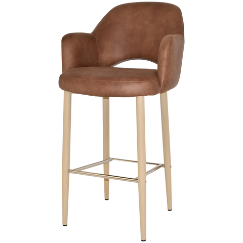 Mulberry Arm Bar Stool Birch Metal 4 Leg With Eastwood Tan Shell, Viewed From Angle In Front