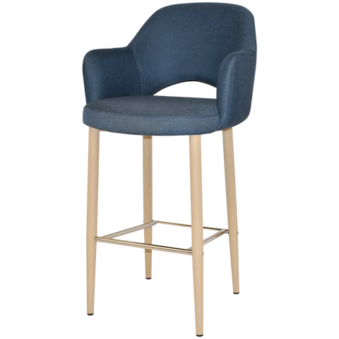 Mulberry Arm Bar Stool Birch Metal 4 Leg With Gravity Denim Shell, Viewed From Angle In Front