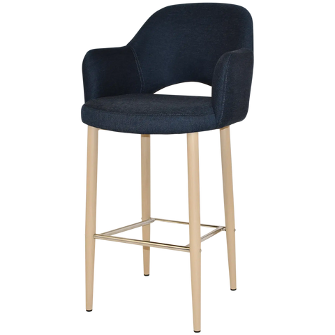 Mulberry Arm Bar Stool Birch Metal 4 Leg With Gravity Navy Shell, Viewed From Angle In Front