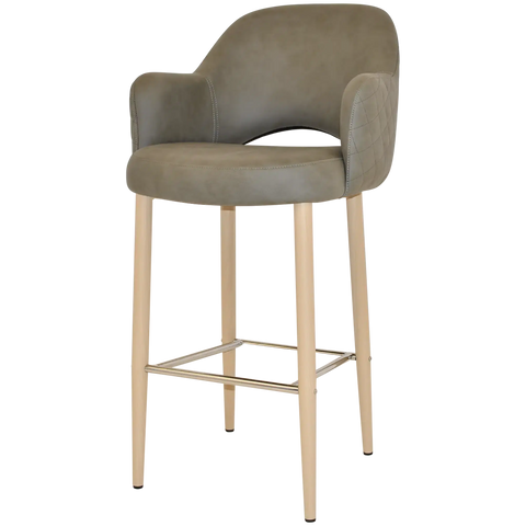 Mulberry Arm Bar Stool Birch Metal 4 Leg With Pelle Benito Sage Shell, Viewed From Angle In Front