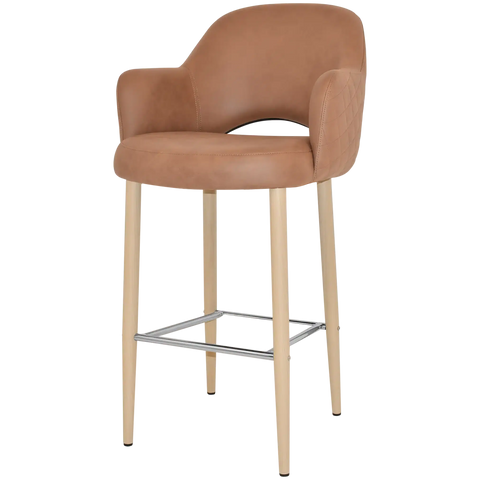 Mulberry Arm Bar Stool Birch Metal 4 Leg With Pelle Benito Tan Shell, Viewed From Angle In Front