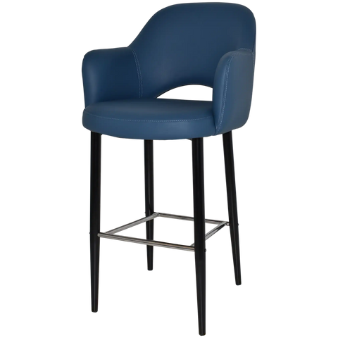 Mulberry Arm Bar Stool Black Metal 4 Leg With Black Vinyl Shell, Viewed From Angle In Front