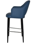 Mulberry Arm Bar Stool Black Metal 4 Leg With Black Vinyl Shell, Viewed From Side