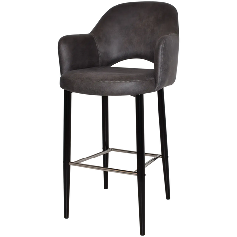 Mulberry Arm Bar Stool Black Metal 4 Leg With Eastwood Slate Shell, Viewed From Angle In Front