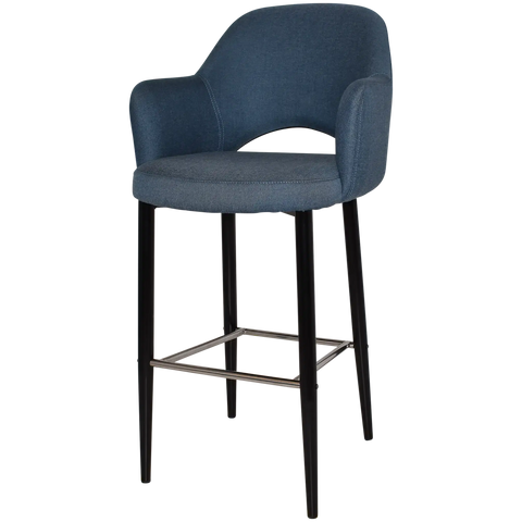 Mulberry Arm Bar Stool Black Metal 4 Leg With Gravity Denim Shell, Viewed From Angle In Front