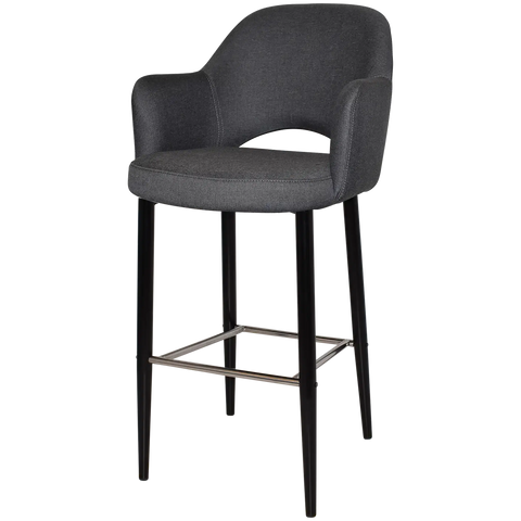 Mulberry Arm Bar Stool Black Metal 4 Leg With Gravity Slate Shell, Viewed From Angle In Front