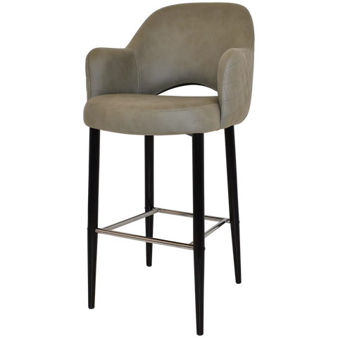 Mulberry Arm Bar Stool Black Metal 4 Leg With Pelle Benito Sage Shell, Viewed From Angle In Front