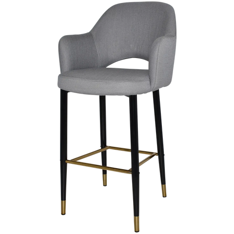 Mulberry Arm Bar Stool Black With Brass Tip Metal 4 Leg With Gravity Steel Shell, Viewed From Angle In Front