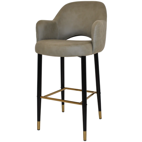 Mulberry Arm Bar Stool Black With Brass Tip Metal 4 Leg With Pelle Benito Sage Shell, Viewed From Angle In Front