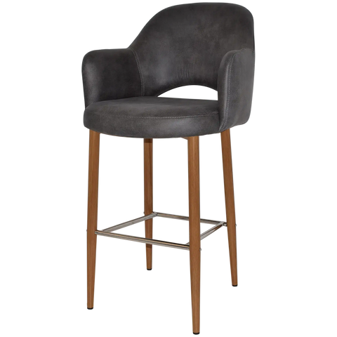Mulberry Arm Bar Stool Light Oak Metal 4 Leg With Eastwood Slate Shell, Viewed From Angle In Front