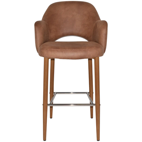 Mulberry Arm Bar Stool Light Oak Metal 4 Leg With Eastwood Tan Shell, Viewed From Front