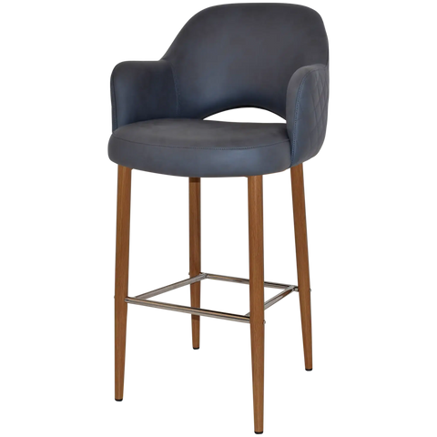Mulberry Arm Bar Stool Light Oak Metal 4 Leg With Pelle Benito Navy Shell, Viewed From Angle In Front