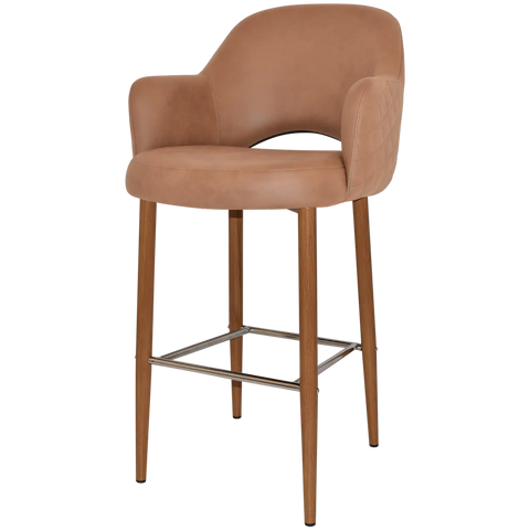 Mulberry Arm Bar Stool Light Oak Metal 4 Leg With Pelle Benito Tan Shell, Viewed From Angle In Front