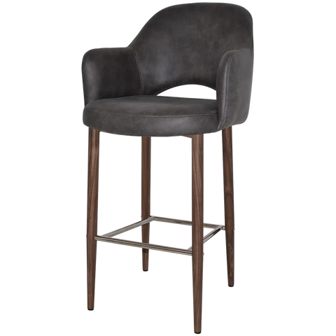 Mulberry Arm Bar Stool Light Walnut Metal 4 Leg With Eastwood Slate Shell, Viewed From Angle In Front