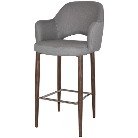 Mulberry Arm Bar Stool Light Walnut Metal 4 Leg With Gravity Steel Shell, Viewed From Angle In Front