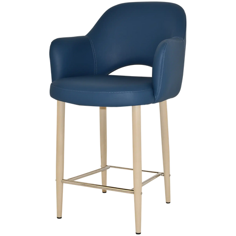 Mulberry Arm Counter Stool Birch Metal 4 Leg With Black Vinyl Shell, Viewed From Angle