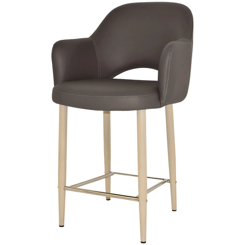 Mulberry Arm Counter Stool Birch Metal 4 Leg With Charcoal Vinyl Shell, Viewed From Angle