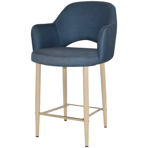Mulberry Arm Counter Stool Birch Metal 4 Leg With Gravity Denim Shell, Viewed From Angle